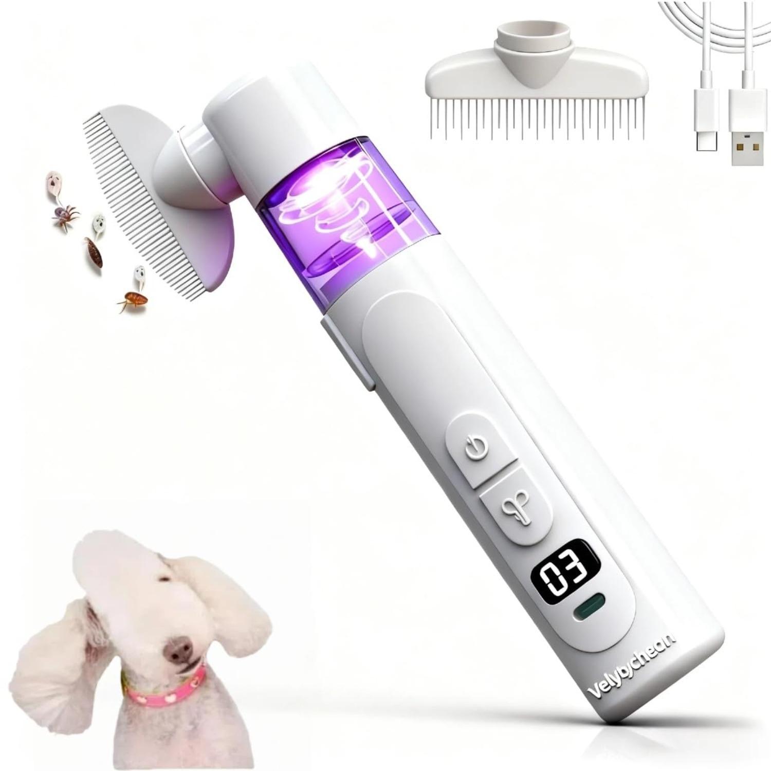 2 in 1 Pet Combs,Electric Pet Flea Comb - Rechargeable Detangling Brush & Lice Comb for Dogs, Cats, Rabbits Removes Fleas, Lice & Loose Hair from Long белый