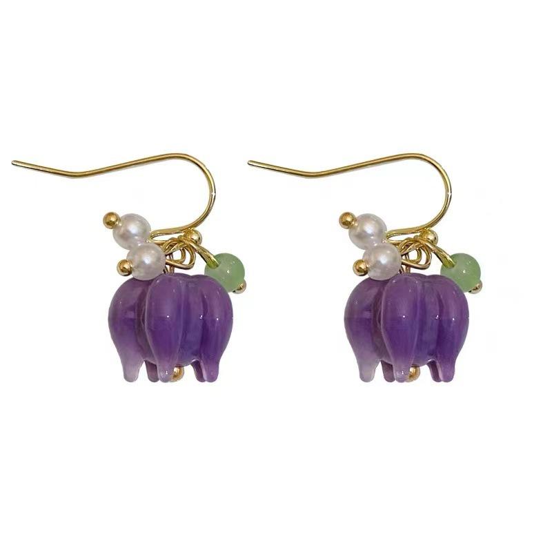 Elegant Purple Floral Pearl Summer Earrings with Versatile Design