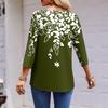 Women's Round Neck Pull Stripe Decorative Button Top Casual Color 3/4 Sleeve T Shirt