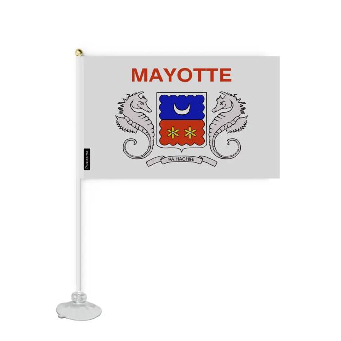 Drapeau - Mayotte - Mini Drapeau Ventouse - 14 x 21 cm - Polyester - Impression Recto/Verso