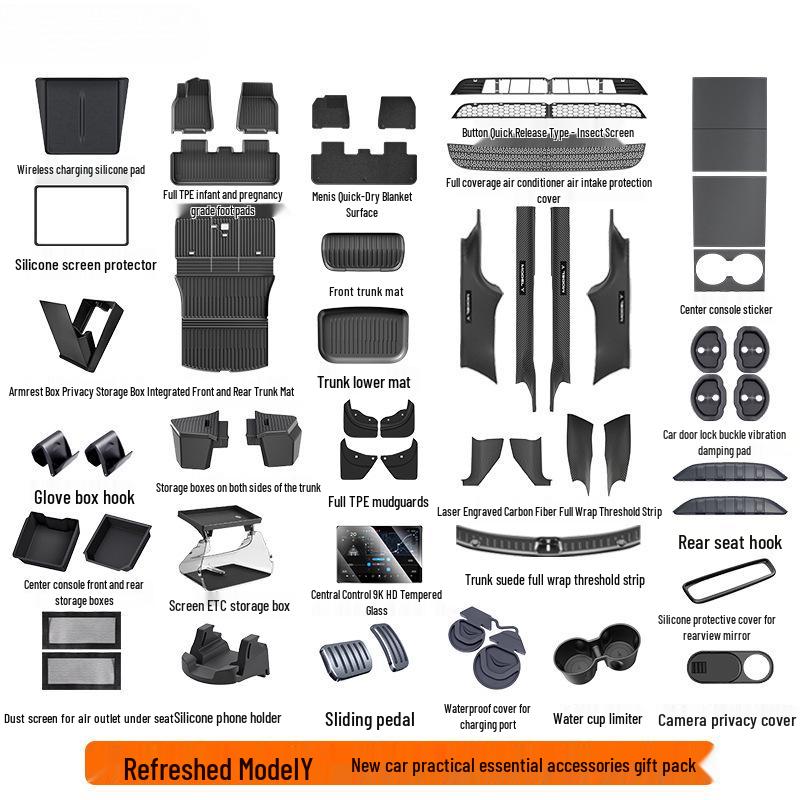 Tesla Model Y/3 Refurbished Accessories Gift Set: Interior Floor Mats & Storage Modifications