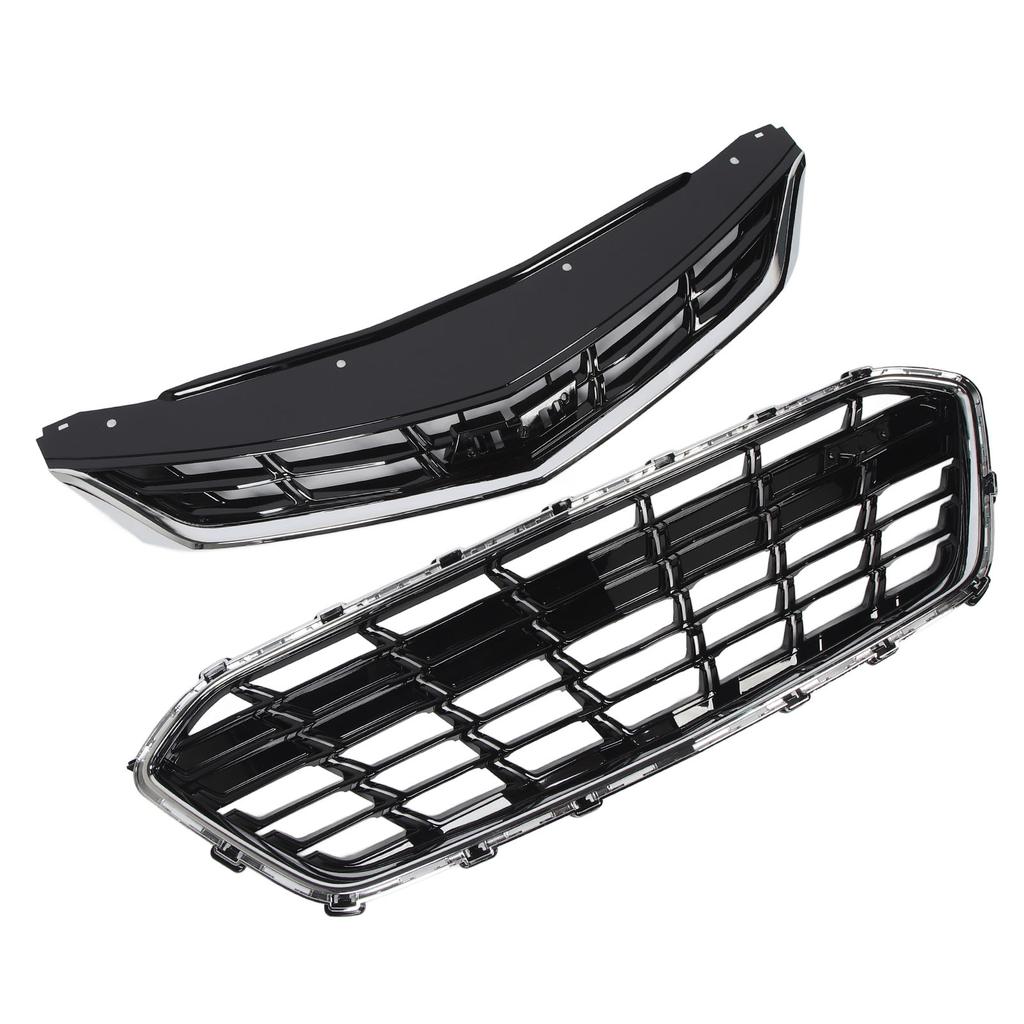 Front Upper Lower Grille Set Chrome ABS 84189613 84009674 Replacement for Chevy Cruze Premier RS