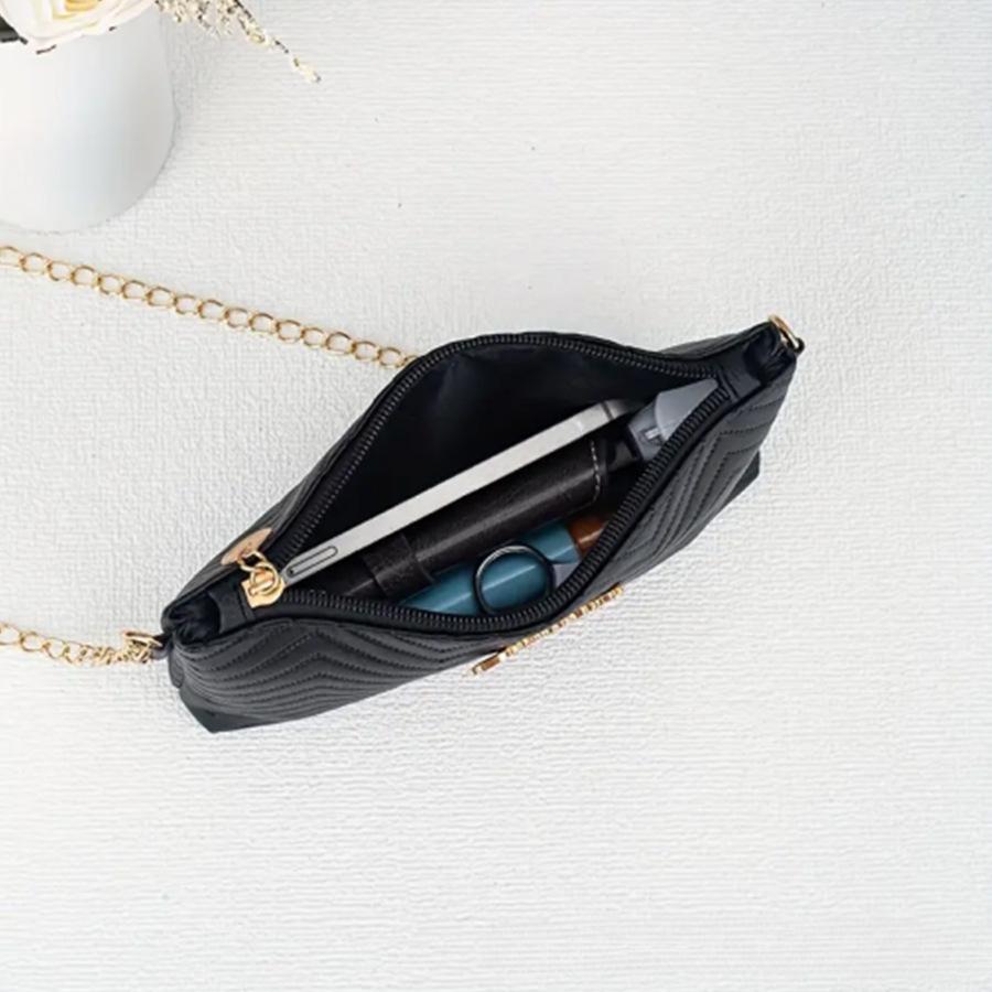 Simple Solid Color, High-end Feel, Quilted Embossed Chain Shoulder Strap, Commuter Women's Bag, Compact Women's Crossbody Bag