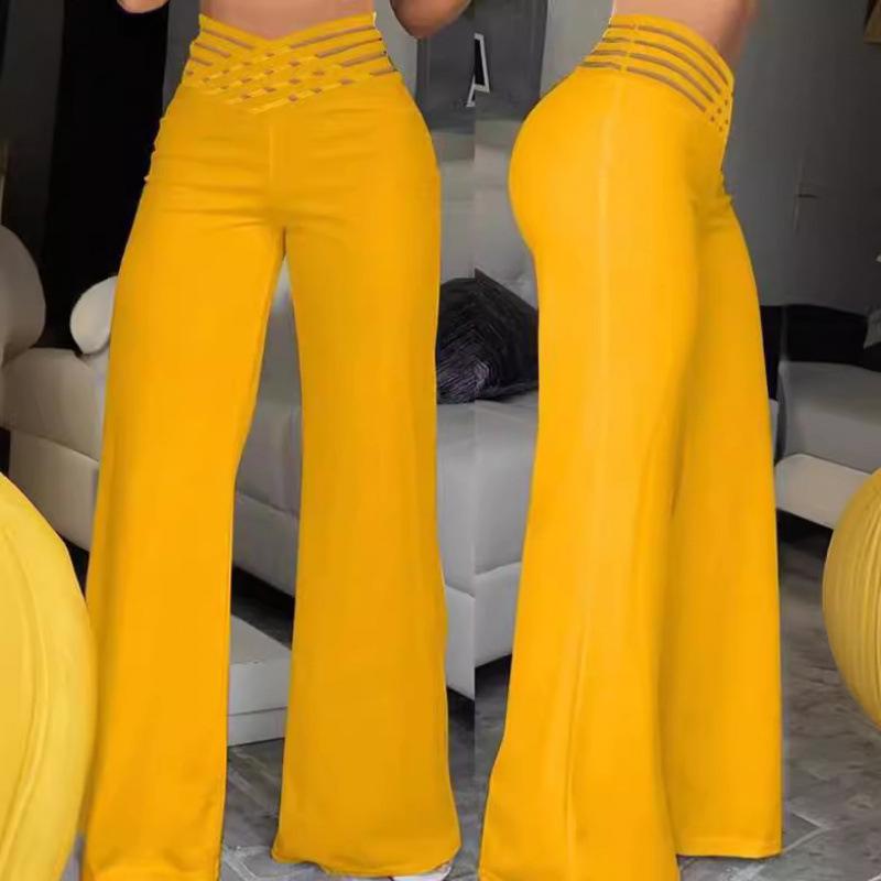 2023 Summer Women's High Waist Hollow Belt Wide Leg Trousers
