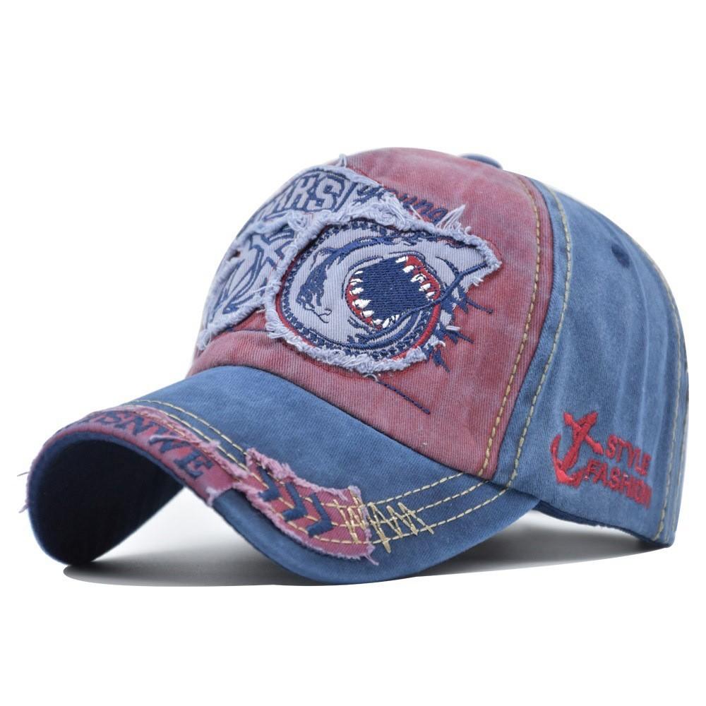 Vintage 3d Embroidered Shark Baseball Cap Cotton Material Adjustable Size For Men And Women