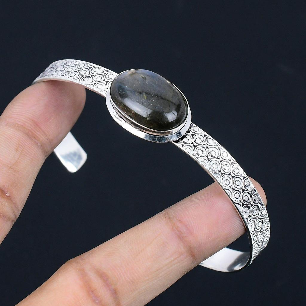 Friendship Day Sale Sterling Silver Labradorite Gemstone Boho Wedding New Bangle