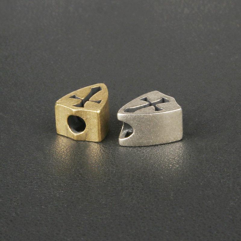 Brass Openwork Cross Shield EDC Knife Lanyard Pendant, Rope Spacer Bead, DIY Accessory Keychain Charm.