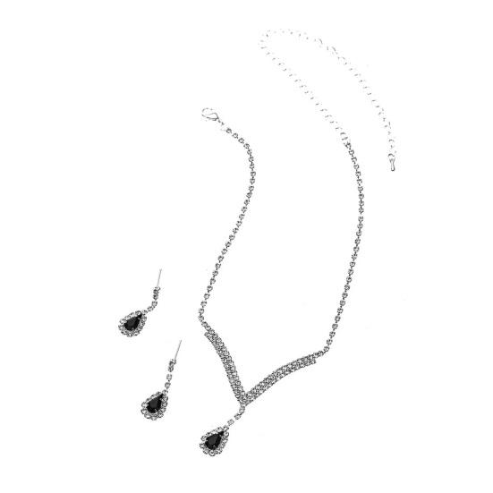 Yousheng 2Pcs/Set Conjunto de joias Design de gota d'água Colar de strass brilhante Conjunto de brincos pendurados Conjunto de colar e brincos brilhantes luxuosos