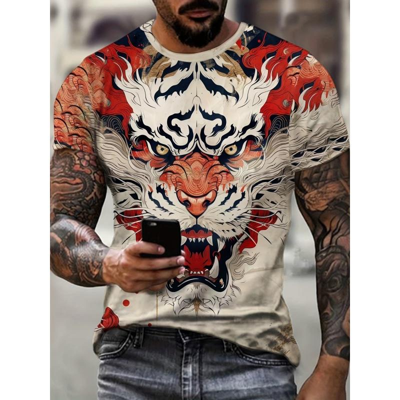 Fashion Tiger Lion Graphic T-Shirt for Men Fun Animals 3D Print Tees Summer Round Neck Tops Oversized Short Sleeve T Shirts