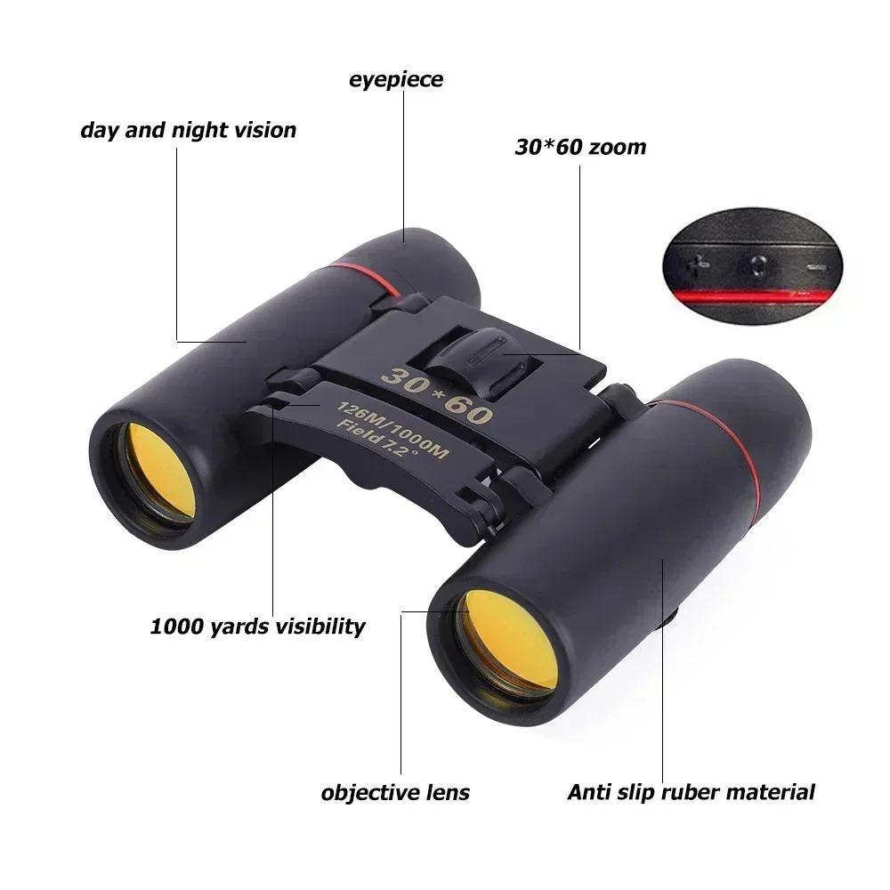 30x60 Compact Zoom Binoculars Long Range 1000m Folding HD Powerful Mini TelescopeOptics Hunting Sports Camping Tourism Outdoor