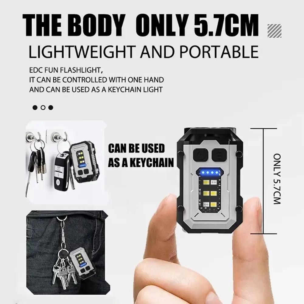 Mini Keychain Flashlight USB Charging Super Bright Torch IP65 Waterproof Emergency COB LED Work Light for Camping Fishing Hiking