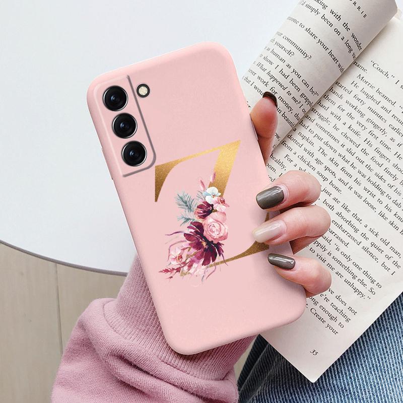 For Samsung Galaxy S22 S 22 Plus Case Flower Gold Letter A Z Soft Silicone Phone Cover For Samsung S22 Ultra Bumper S22+ Shell