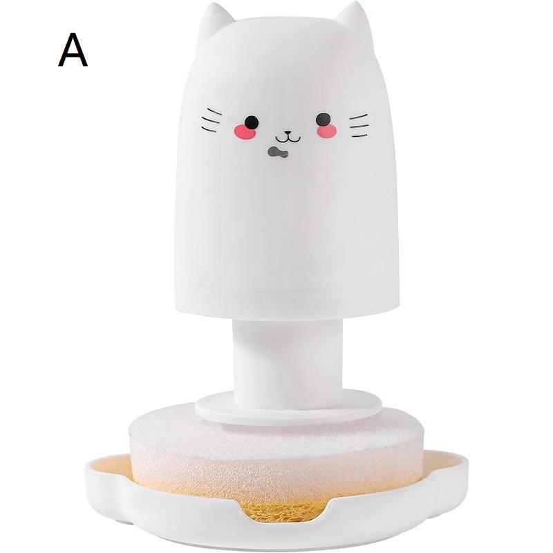 Cute Cat Kitchen Bru Sponge Dishcloth Pot Brush Wood Pulp Cotton Magic Cleaner Brush Special Tool For Kitchen Burning