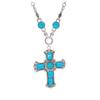 Vintage Cross Pendant Necklace Men Women Turquoise-Inlaid Alloy Snake Chain Statement Jewelry