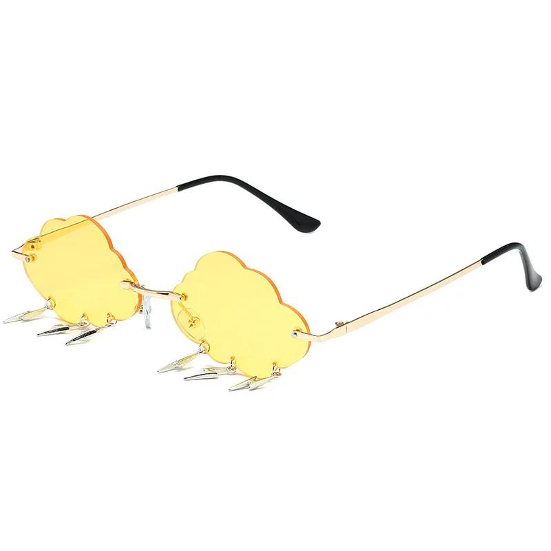 Fashion Rimless Cloud Shaped Sunglasses with Lightning Pendant Y2K Women's Luxury Sun Glasses Shades UV400 Brand Designer SG28