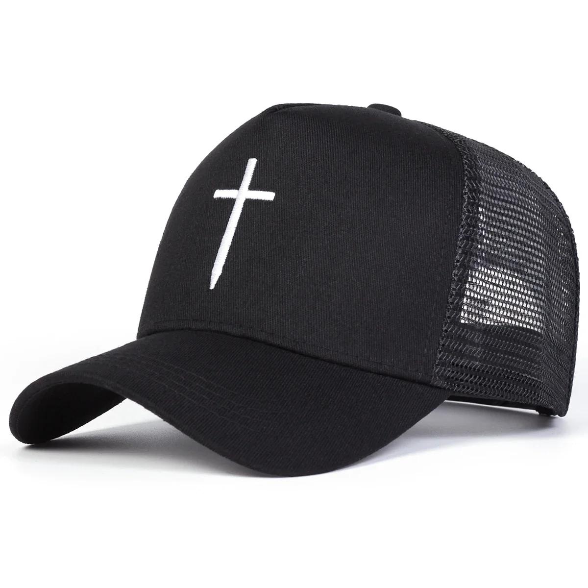 Unisex Kreuzstickerei Baseball Netzmützen Frühling Sommer Outdoor Sonnenschutzmütze Verstellbar Lässig Trucker-Mützen gray