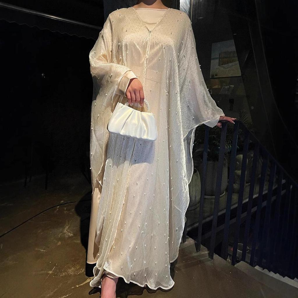 Damen Muslimische Abaya mit Perlen: Elegantes langes Robenkleid mit Sternenhimmel