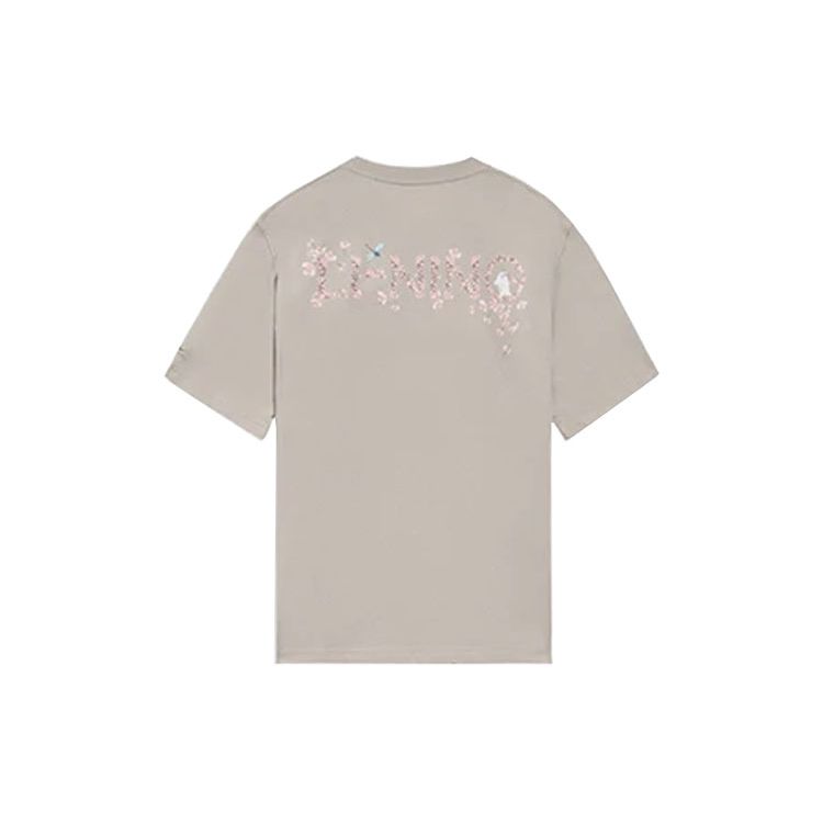 Li-Ning SS22 Cherry Blossom Series Casual Printed Solid Color Round Neck Short Sleeve T-Shirt Unisex Tops Cashmere-Gray AHSS921-3
