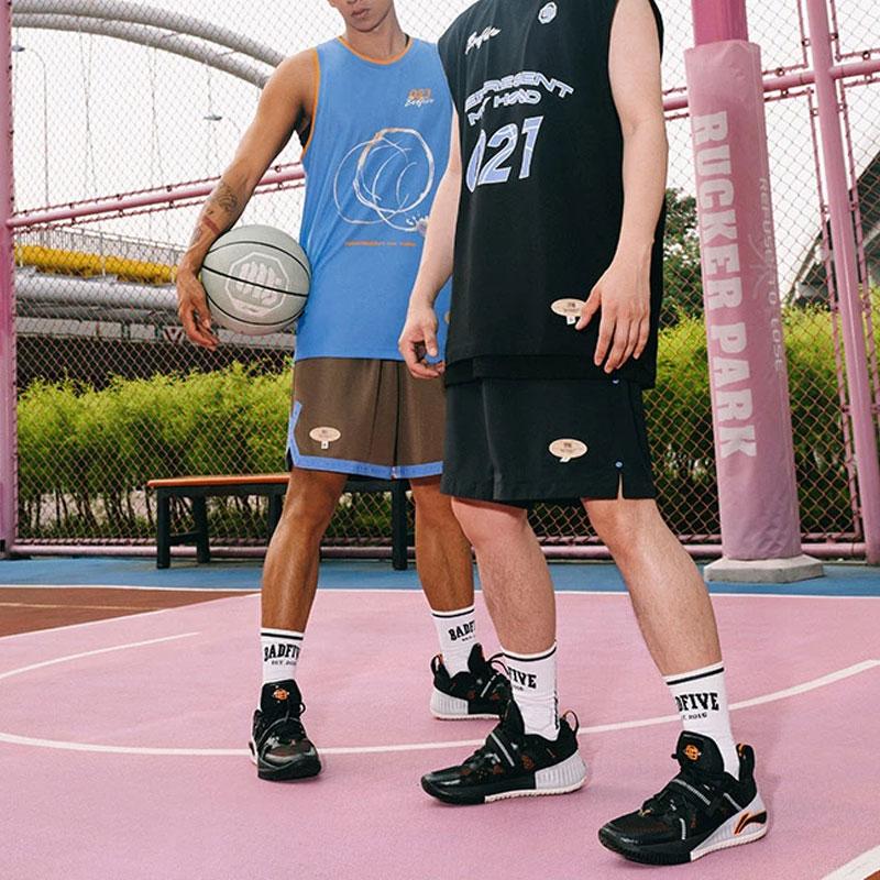 Li Ning Badfive Series Seven City Collaboration Hoody Graphic Print Moisture Wicking Loose Fit Basketball Jersey Men jersey Gulf-Blue AAYT777-2