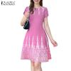 ZANZEA Women Casual Round Neck Summer Short Sleeve Print Dress