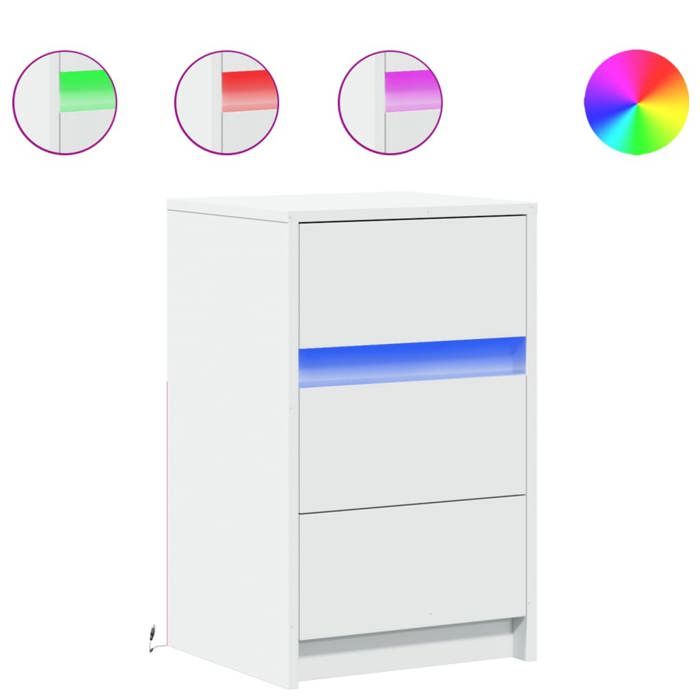 VidaXL Armoire de chevet avec lumières LED blanc bois d'ingénierie, table d'appoint, armoire de lit, table d'appoint pour la 852012