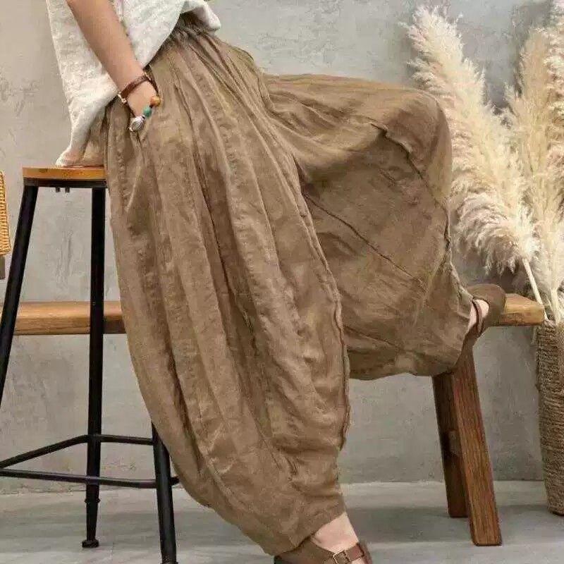 Sommer Efterår Bomuld og Hør Bloomers Bukser Kvinder Løse Bukser Mode Kvinde Vintage Printede Blomstrede Boheme Lige Bukser