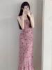 French Romantic Pink Floral Suspender Dress Women's Summer New High-end Sexy Super Figure Temperament Dress