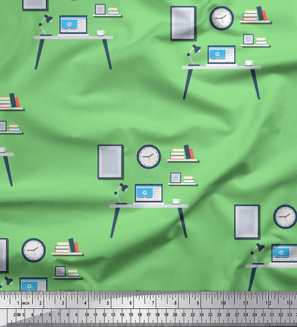 

Монітор із японської креп-сатинової тканини Soimoi Blue, книги та навчальний стіл Освітня тематика для швейної тканини, метр 42 дюйма 42 Inch Wide - Poly Crepe зелений