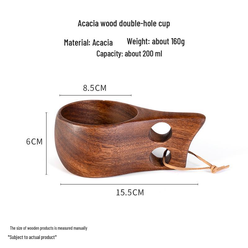 South American Walnut Coffee Cup with Finnish Design and Anti-Scald Acacia Wood Lanyard Handle