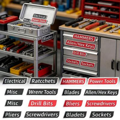 Magnetic Label for Toolbox Waterproof Car Sticker Auto Organizer Label Removable Garage Tool Identification Sticker for Workshop