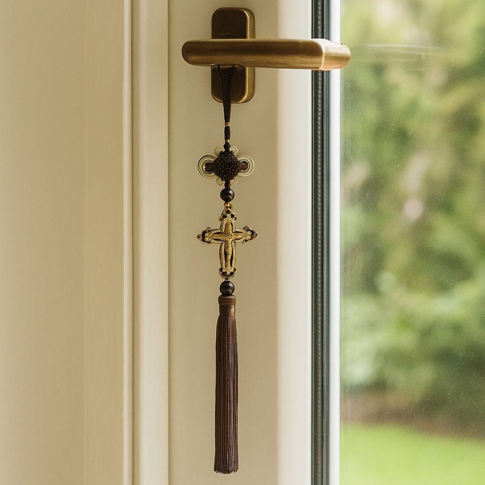 Retro Cross Car Pendants Classic Style with Tassel Car Rearview Mirror Pendant Decorative Car Ornament Wall Decoration