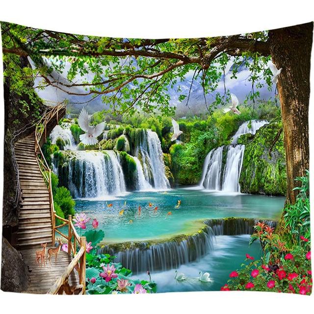 

Горная текущая вода с принтом фоновая ткань Гостиная Пейзаж Подвесная ткань Спальня Общежитие Гостиная Настенная подвеска 75x75cm30x30inch