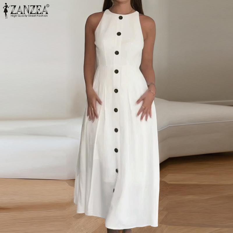

ZANZEA Womens Summer Casual Round Neck Loose Sleeveless Dress 5XL хакі