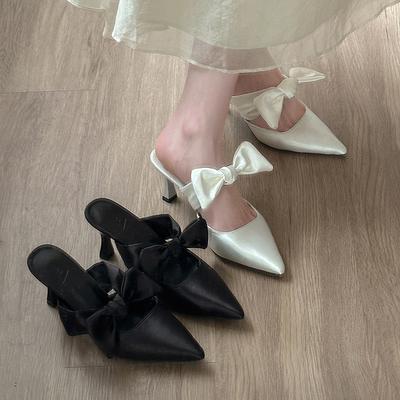 Summer New Bag Head Half Slippers Women's Shoes Outside Wear Temperament Pointed High Heels Daily Commute