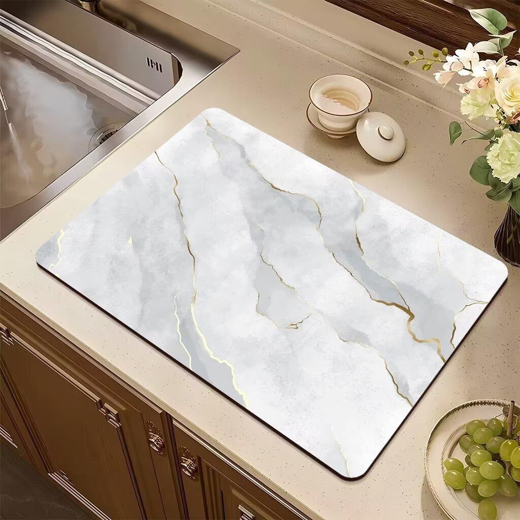 Absorbent Anti-slip Coffee Dish Mats Marble Print Kitchen Absorbent Draining Mat Drying Mat Quick Dry Bathroom Drain Pad