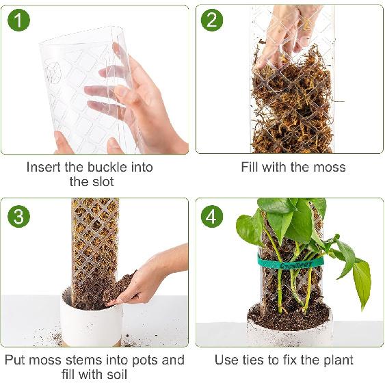 GROWNEER 4 Packs 24 Inch Plastic Moss Pole for Plants Monstera, Stackable Plant Support for Indoor Climbing Plants, Clear Plant Poles with 10FT