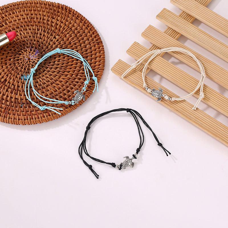 Vintage Hampetau Skilpadde Ankellenke: Håndvevd med antikk sølv skilpadde-anheng