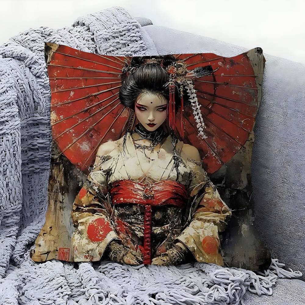 

Japanese Landscape Samurai Geisha Personalized Pillow Cover Kids Bedroom Wild Party Decor Pillowcase Kid Birthday Shower Gift 16x16Inch