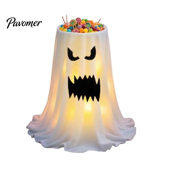 Ghost Fabric Decoration Halloween Candy Bowl, Adjustable Height Large Holder, Trick or Bowl for Party Treat Standing Storage Dish Porch Lawn