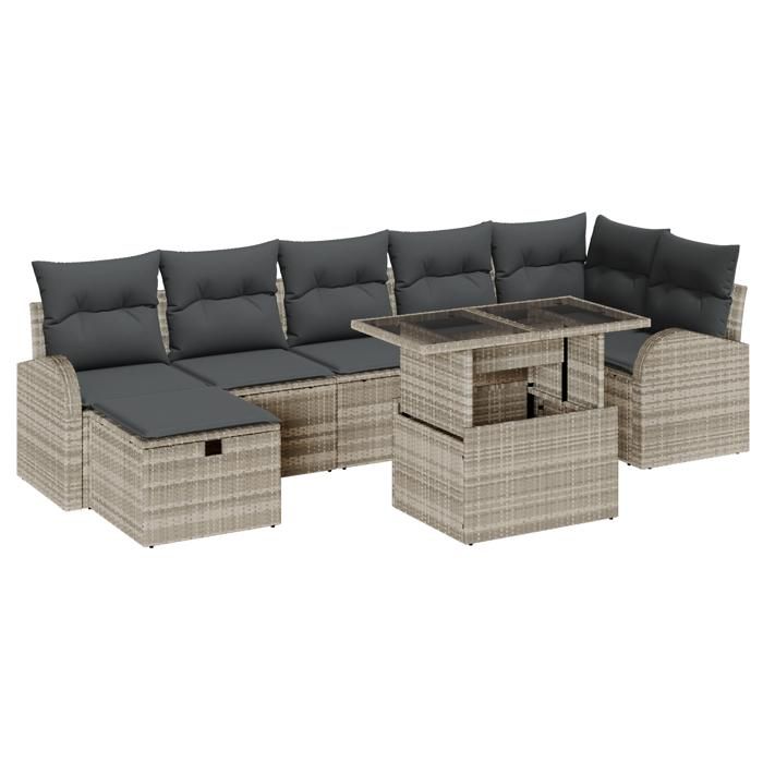 Ensemble de Canapé de Jardin vidaXL 8 pièces Avec Coussins Gris Clair Rattan Poly, Canapé de Jardin vidaXL 2 Places Avec 3361101
