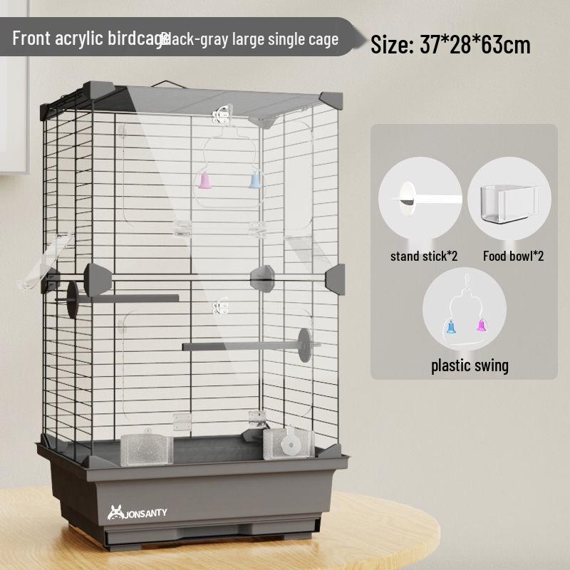 Large Transparent Acrylic Bird Cage with Toilet for Cockatiels and Parrots