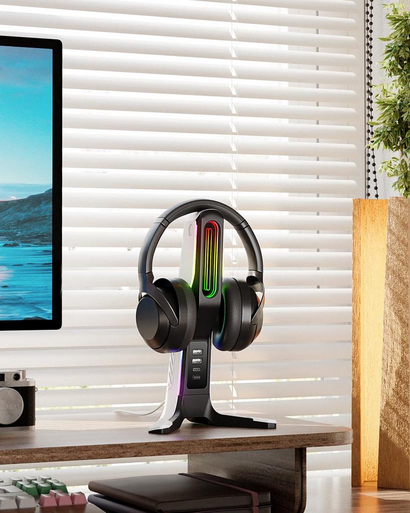 IFYOO RGB Gaming Headset Stand with 2 USB and 1 Port Gaming Headphone Mount PC Computer Xbox One Xbox Series PS5 PS4 Earphone Holder Hanger Desk Gamer