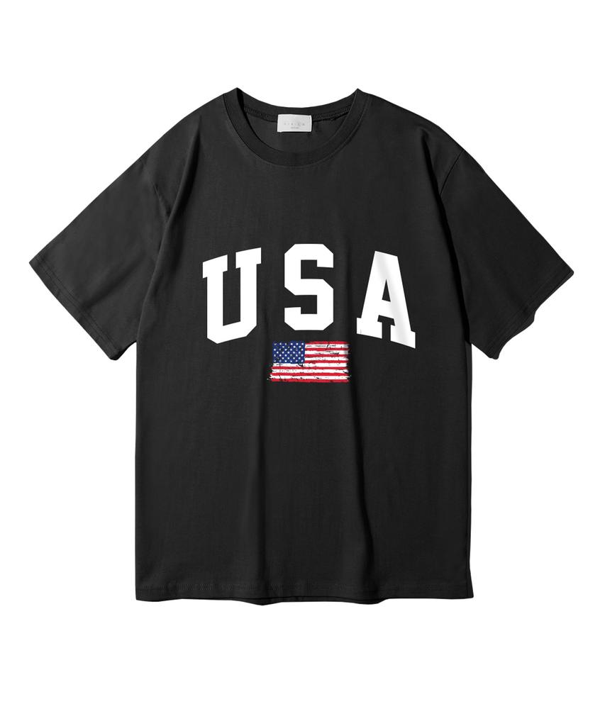 Oeta Usa Flag Double Cotton Oversized Short Sleeve T-Shirt Ots26022(8 Colors) (Type A)