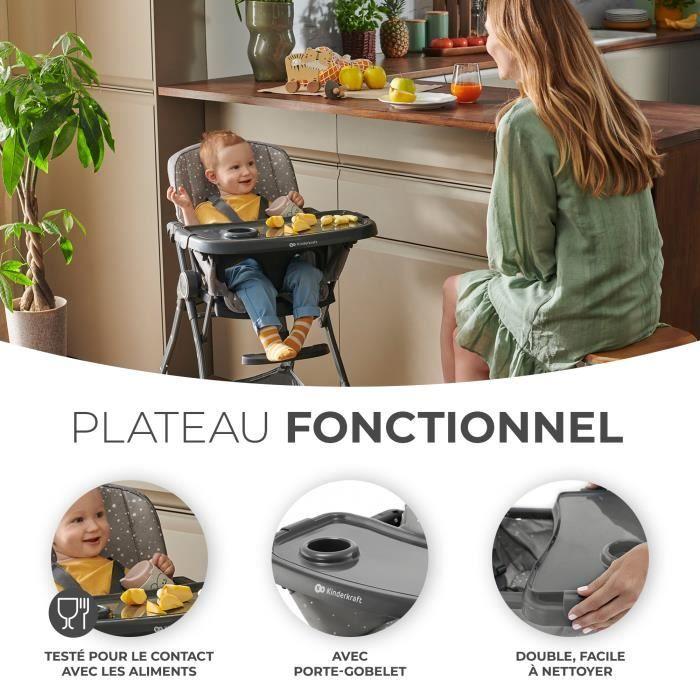 Chaise haute pliable Kinderkraft - FOLDEE - Gris - Réglable - Bébé - 6 mois et plus