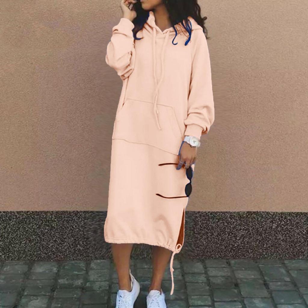 Women's Casual Long Sleeve Hooded Pocket Loose Sweatshirt Dress