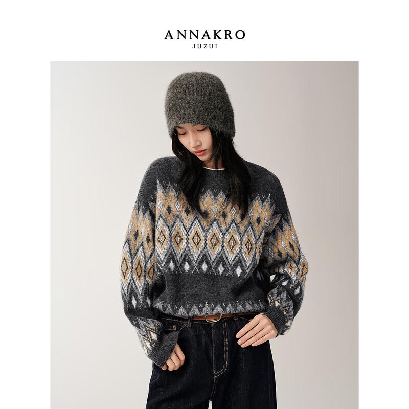 Anna & Co Women's Fair Isle Studded Drop-Shoulder Knit Sweater