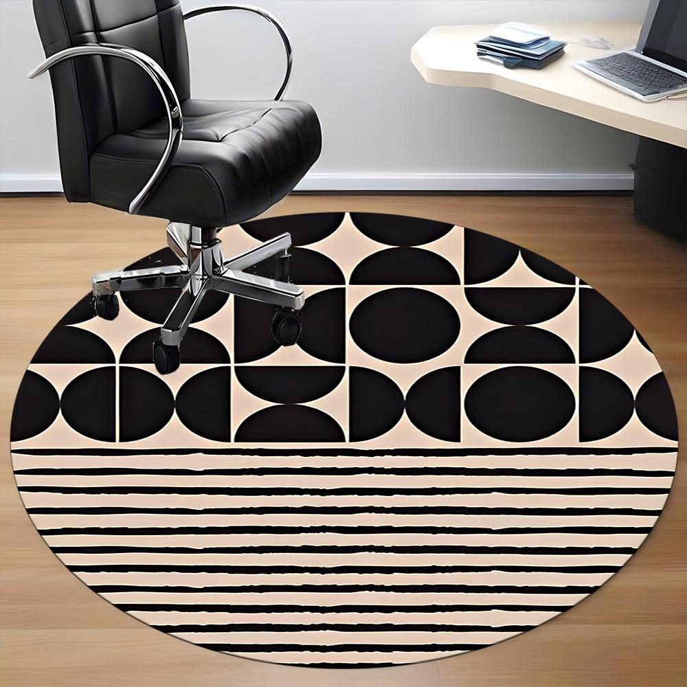 1pc Black and white Abstract Pattern Office Round Area Rug, Mat Suitable For Office, Under Office Chairs Bedroom Living Room Home Decor, Room Deco