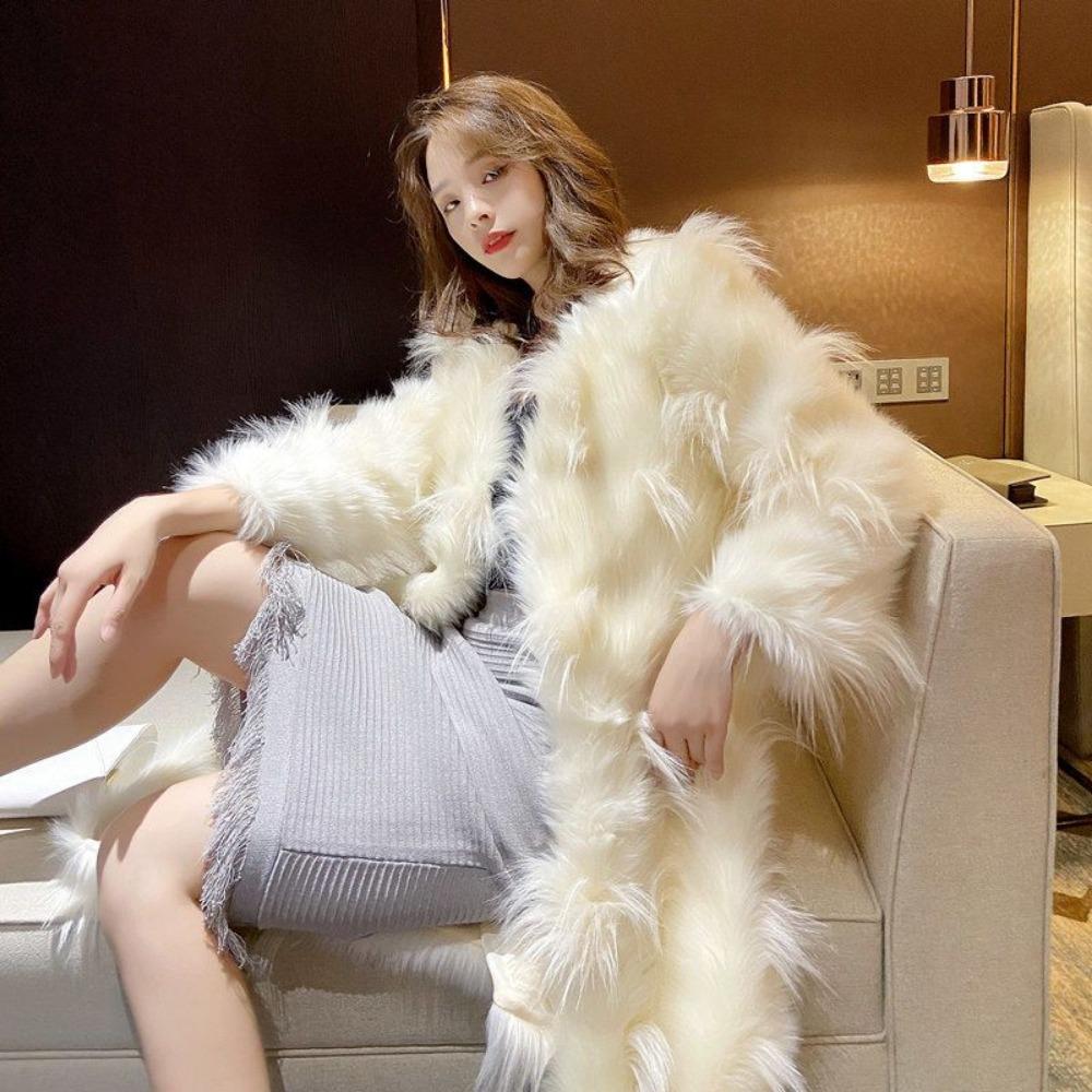 Autumn and Winter New Thick Imitation Fox Fur Women's Fur Coat Mid-length Coat Long Sleeve Long Fur Warm Coat