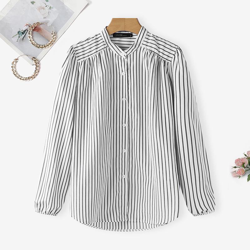 ZANZEA Women Casual Round Neck Long Sleeve Stripe Blouse