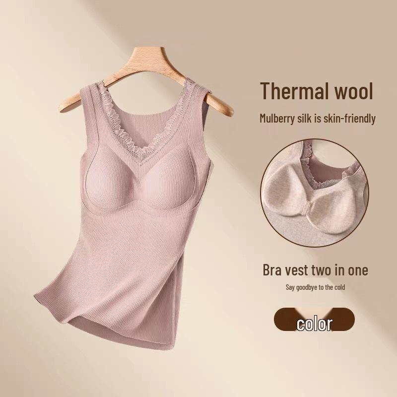 Women's Cashmere Silk Warm Vest Set with Chest Pads - Slim Fit